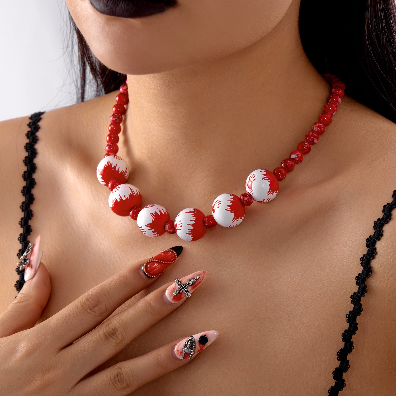 Wholesale Halloween Gothic Wooden Bead Necklace Bracelet